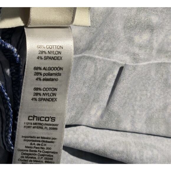 Chicos Pants Womens Medium 1 Blue Batik Tapered Boho Artsy Casual Trouser Size 8 - Picture 6 of 8